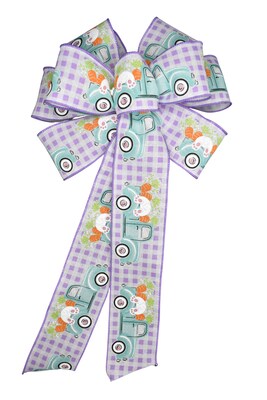 Easter Wired Wreath Bow - Bunny Truck - Purple Plaid - image2